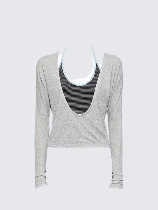 Grey Layered Halter Tee Women