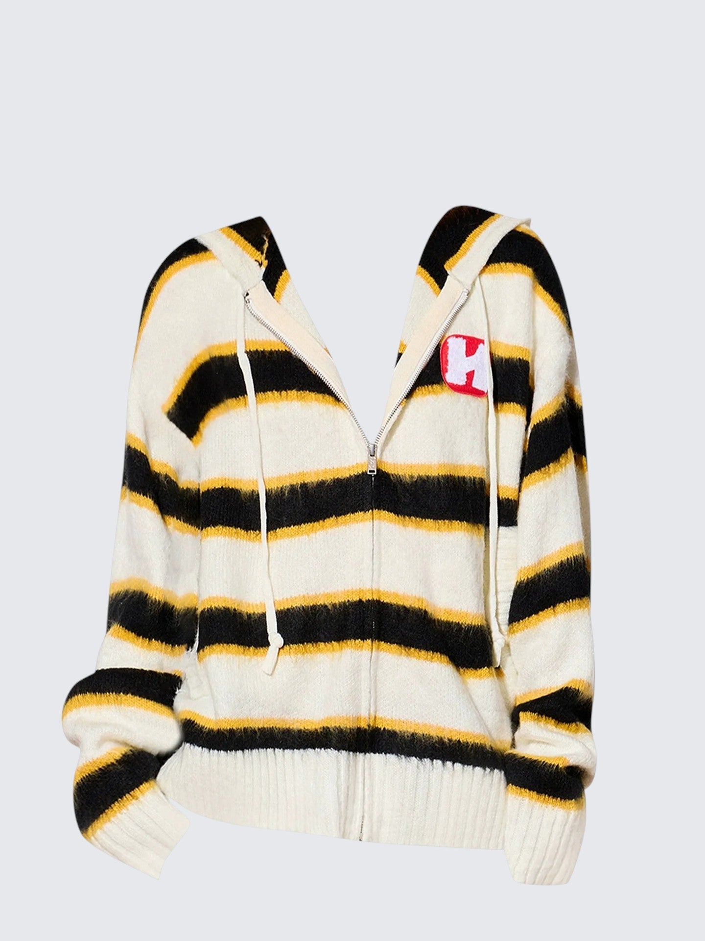 Striped Mohair Hoodie Cardigan Women
