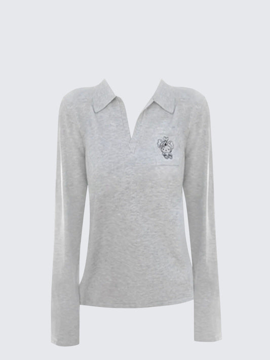 Korean Vintage Embroidered Polo Knit