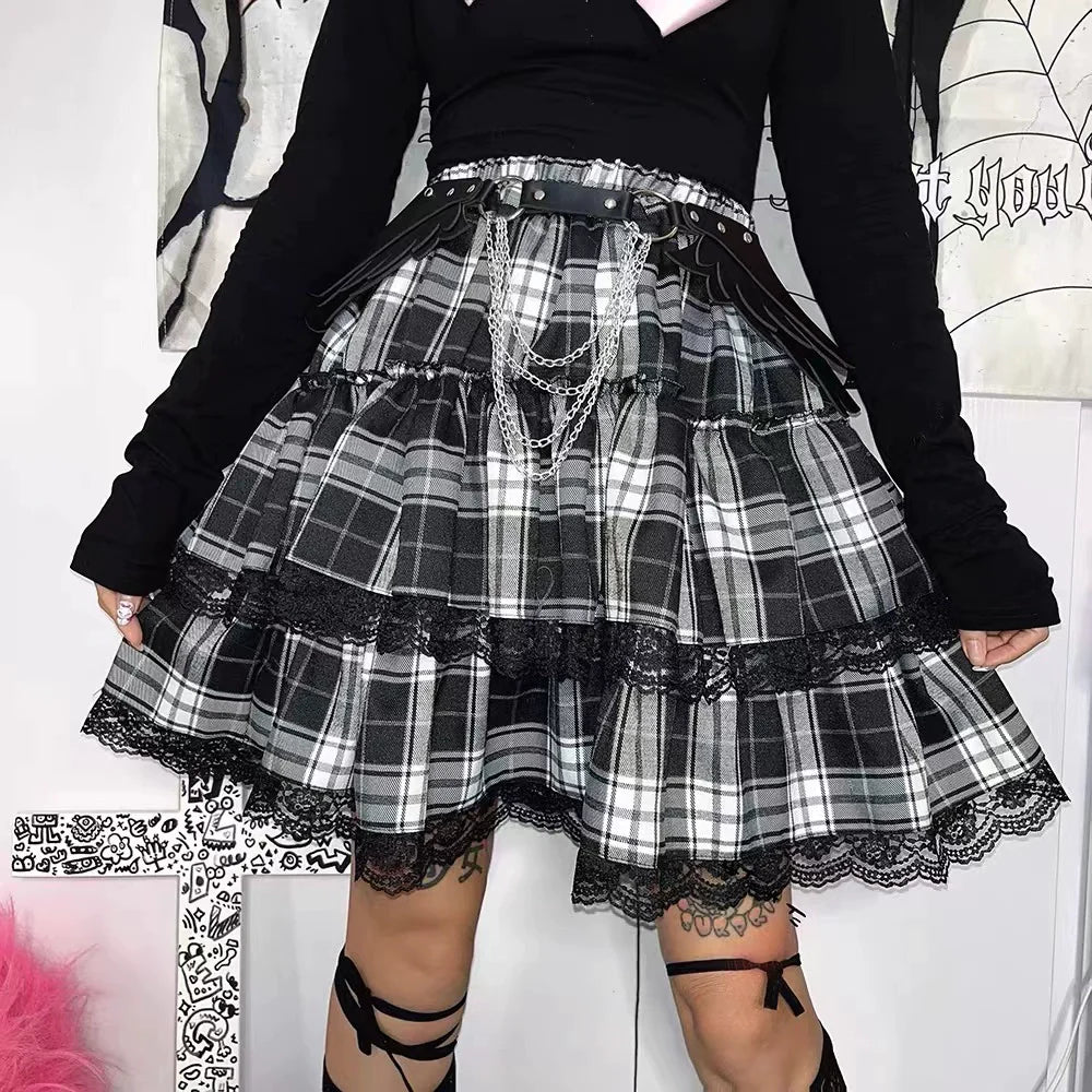 Black Subculture Y2K E-girl Harajuku High-Waisted Niche Design Slimming Fluffy Cake Skirt