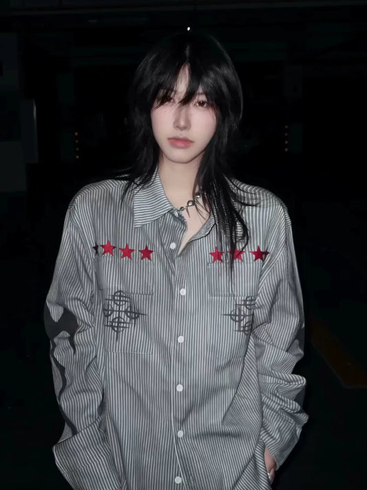 Y2K Striped Distressed Long Sleeve Shirt