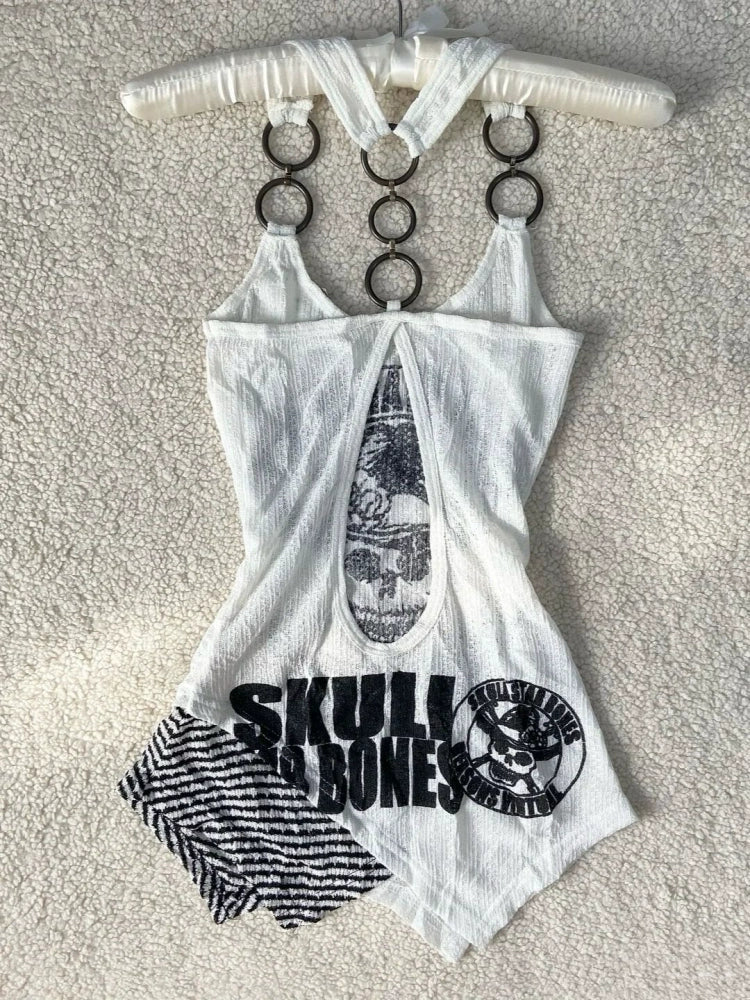 Skull Print Retro Y2K Tank Top