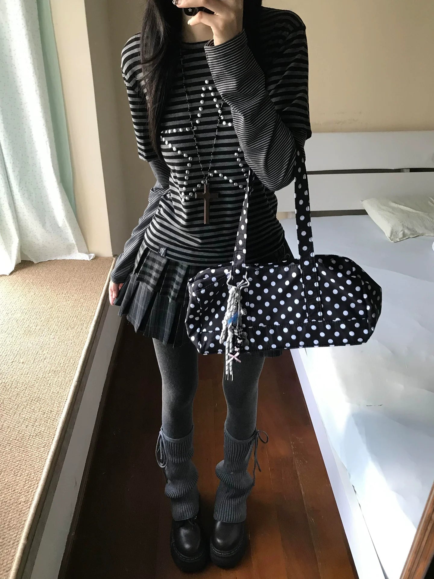 Y2K Star Rhinestone Stripe Long Sleeve Top for Autumn