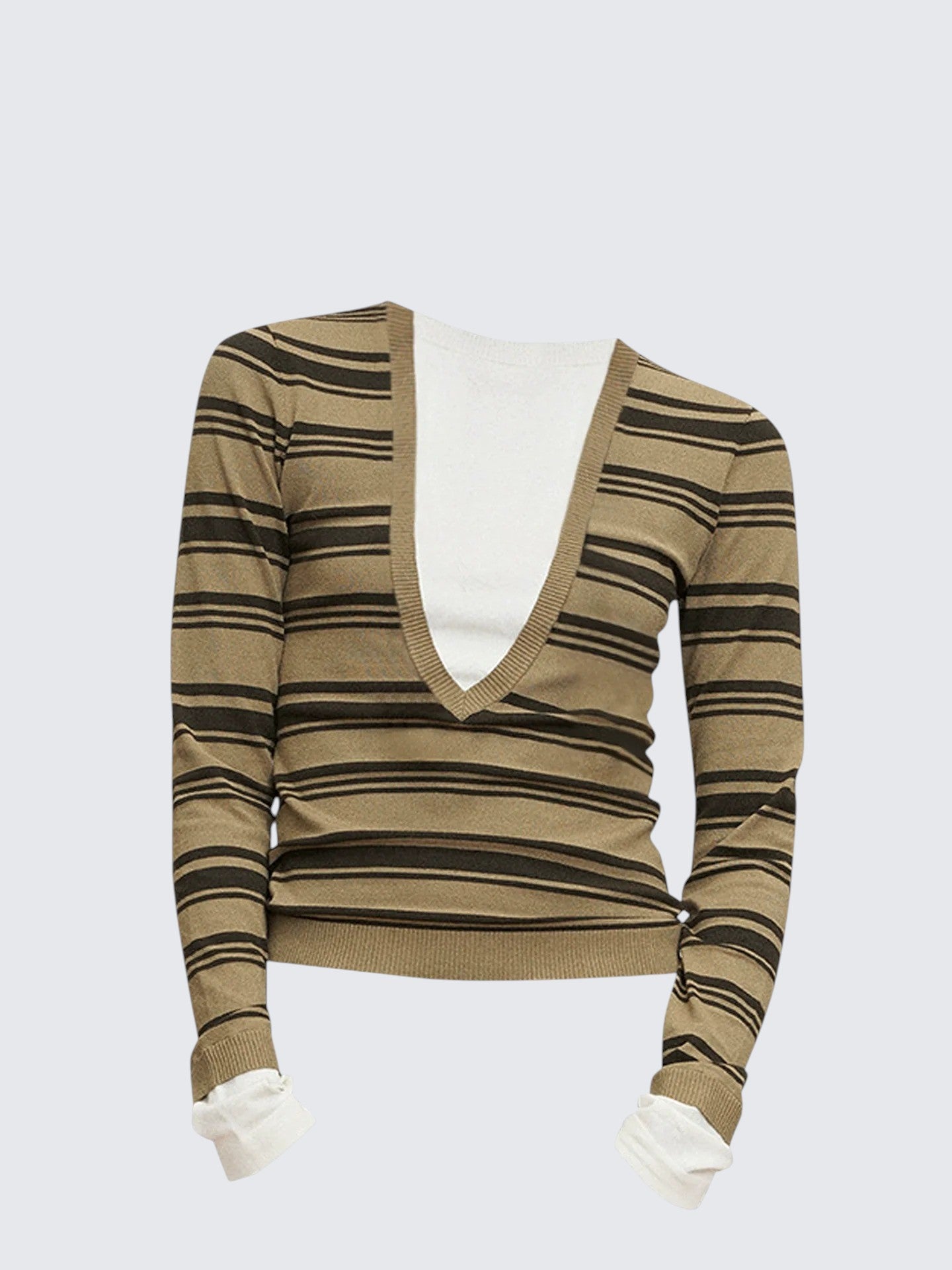 Vintage Striped V-Neck Layered Long Sleeve Top
