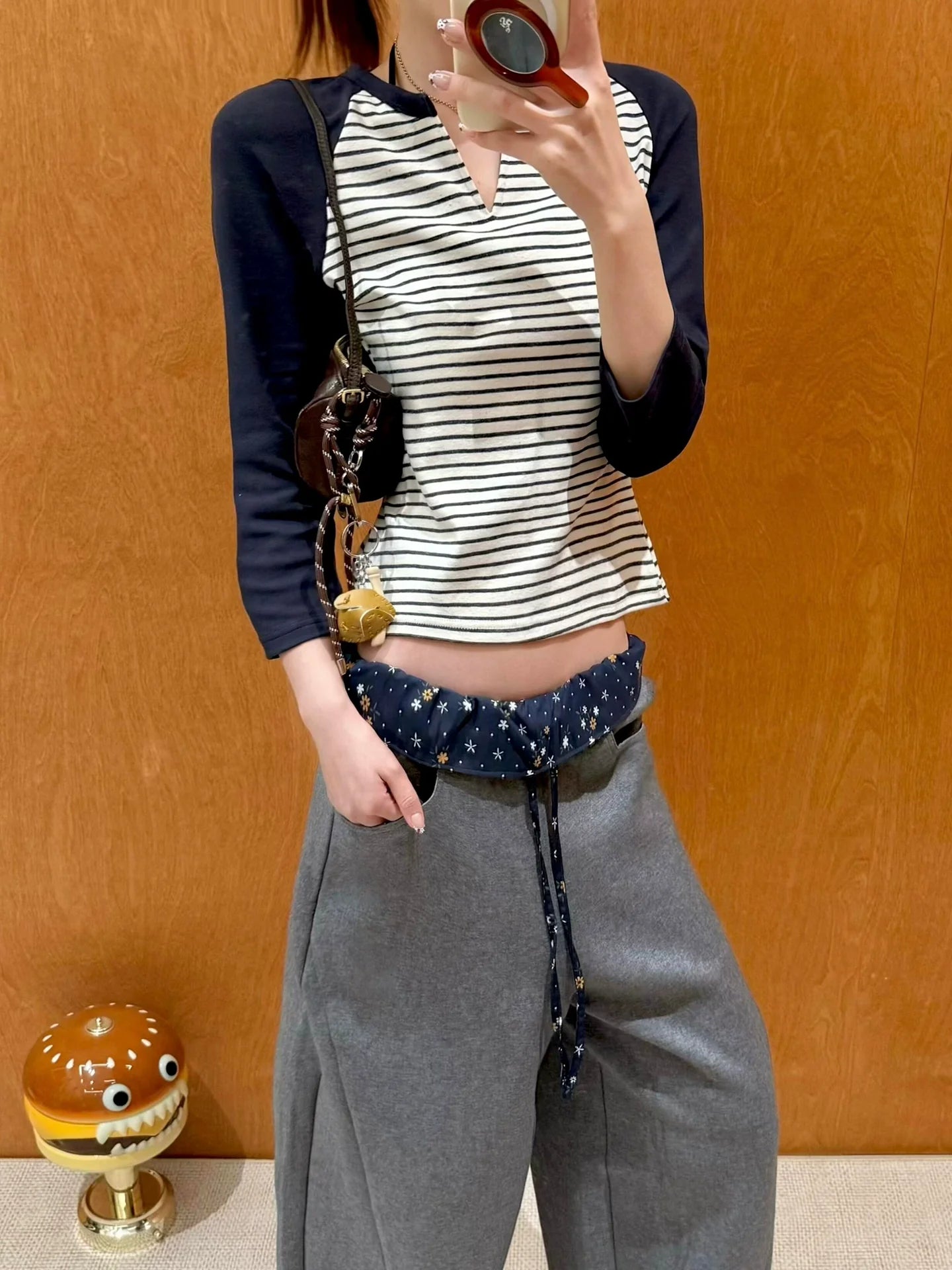 Vintage Stripe Viscose Mid Sleeve Top for Early Autumn