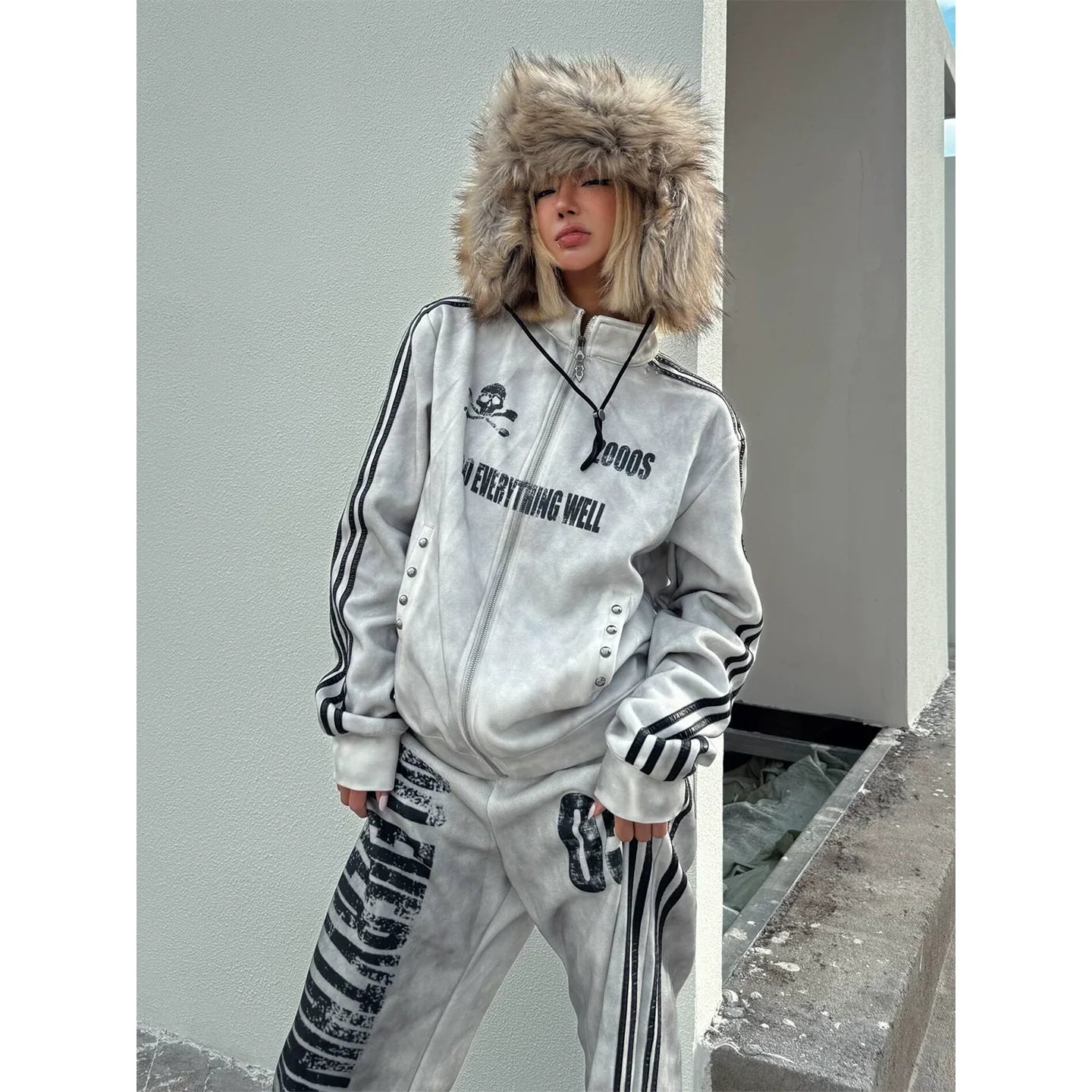 Y2K Stand Collar Distressed Jacket