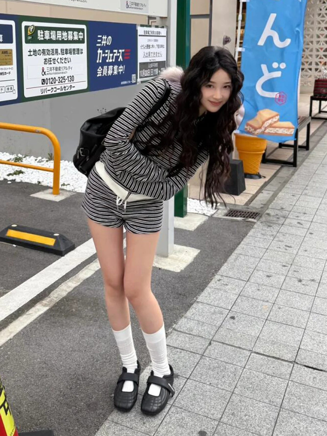 Striped Fur Collar Zip Up Hoodie Slim Fit Streetwear Top