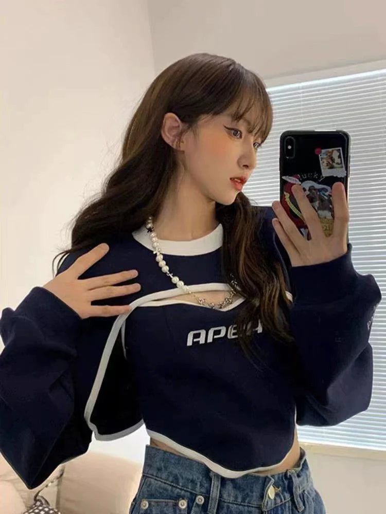 Navy Y2K Punk Camisole Two-Piece Hoodie