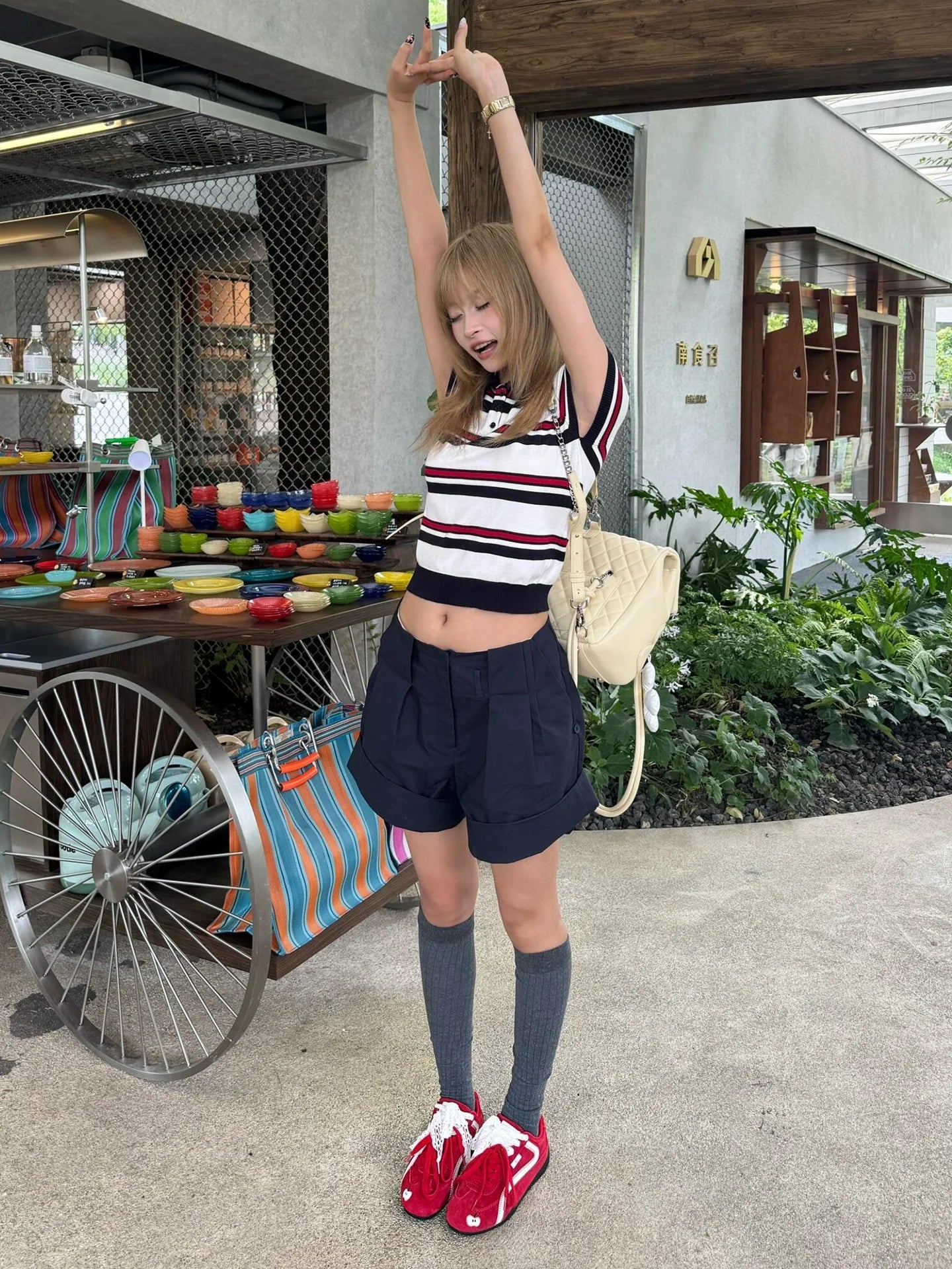 Striped Knitted Short Sleeve Polo Top Slim Fit