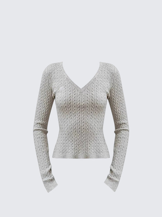 Cable Knit V-Neck Sweater Women