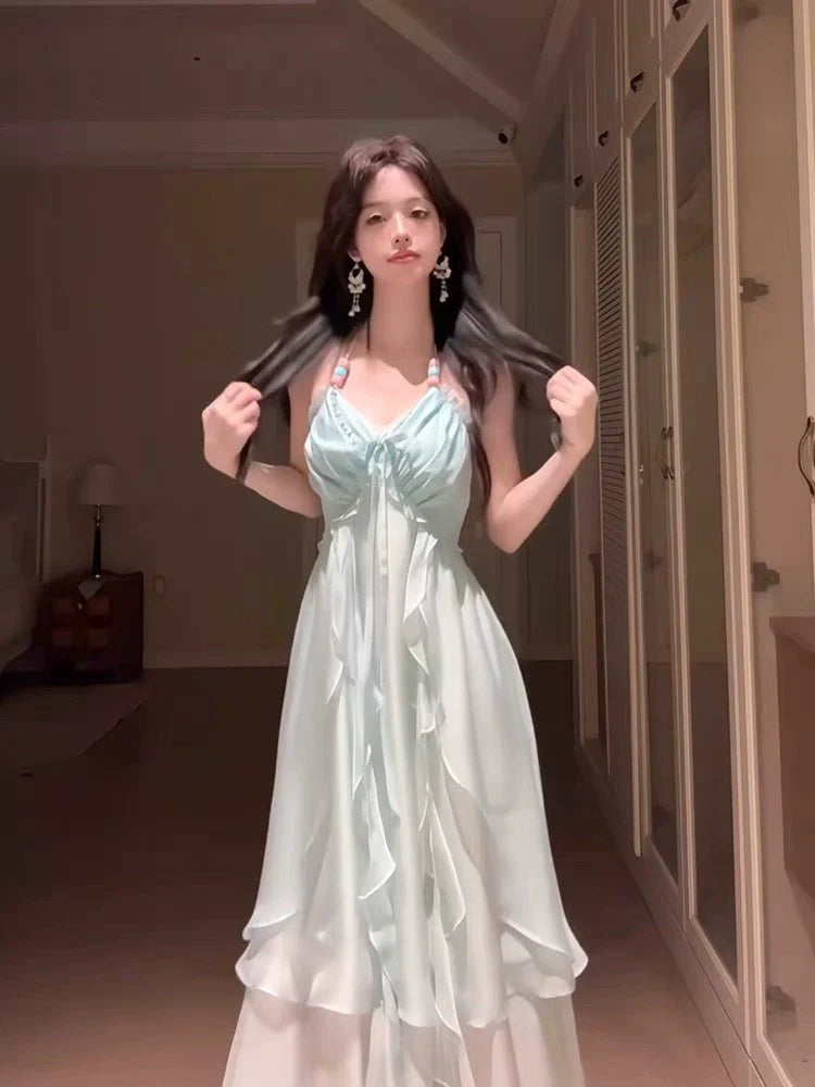 Beach Vacation Backless Slip Dress with Atmospheric Vibe