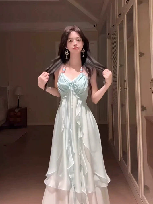 Beach Vacation Backless Slip Dress with Atmospheric Vibe