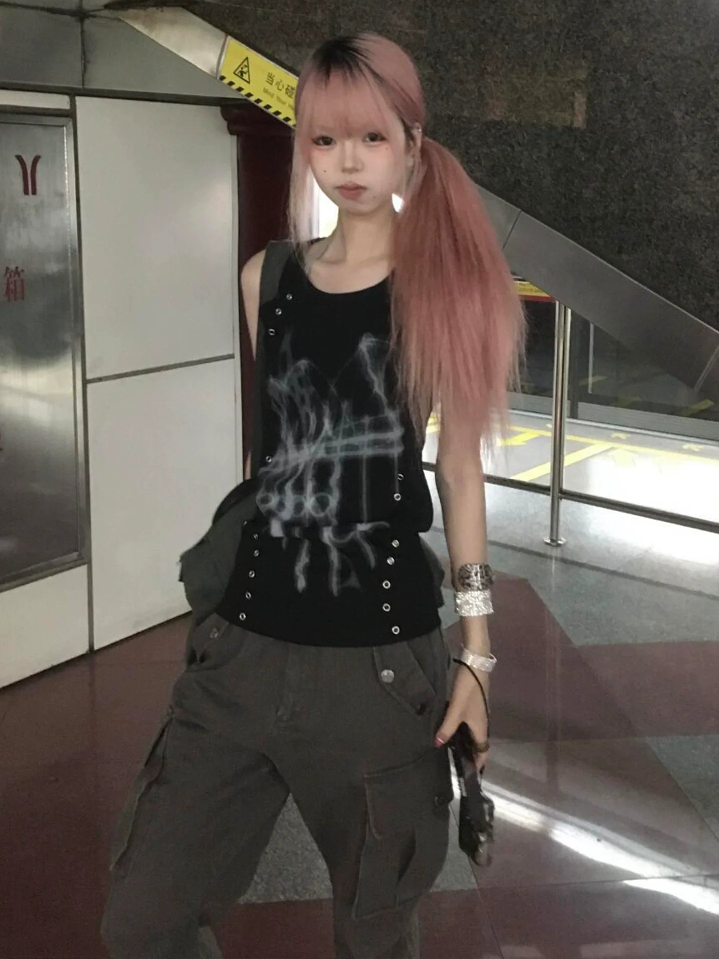 Y2K Subculture Black Tank Top Punk Fitted Sleeveless Visual Kei Style