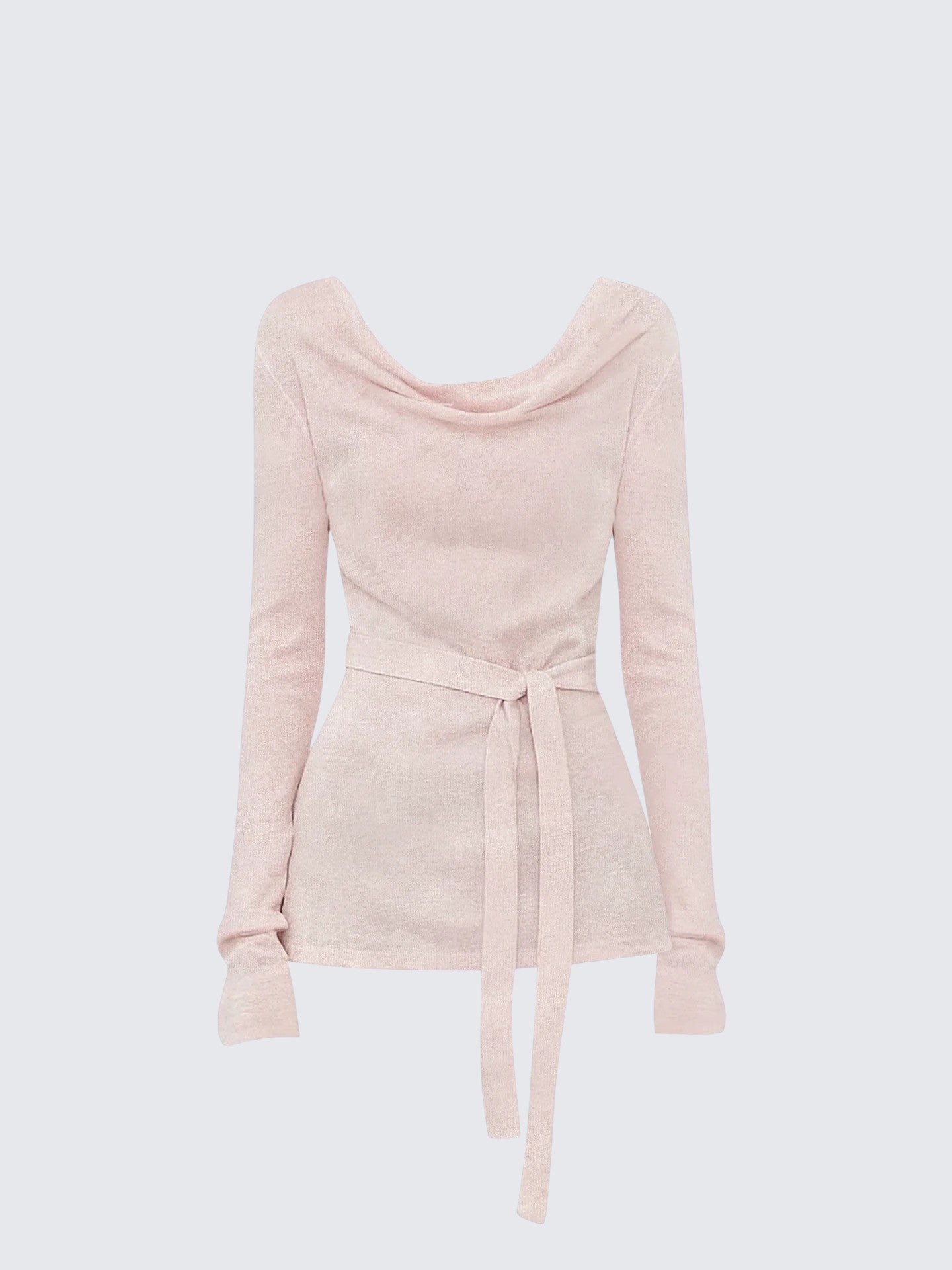 Pink Draped Tie Knit Long Sleeve Top Women