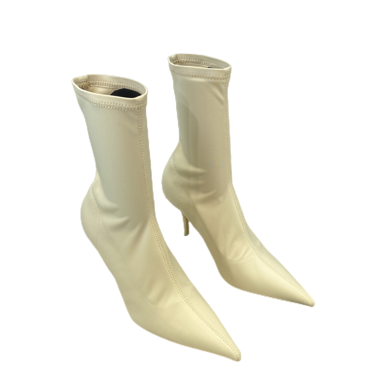 European Sexy High Heel Slim Boots Spring Autumn Colorful Mid Calf Sock Boots Pointed Toe Thin Heel Stretchy Boots Women