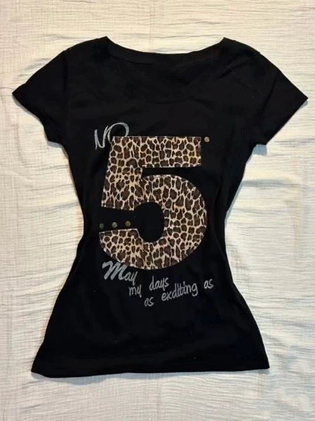 Black American Vintage Leopard Print Light Subculture Y2K T-Shirt