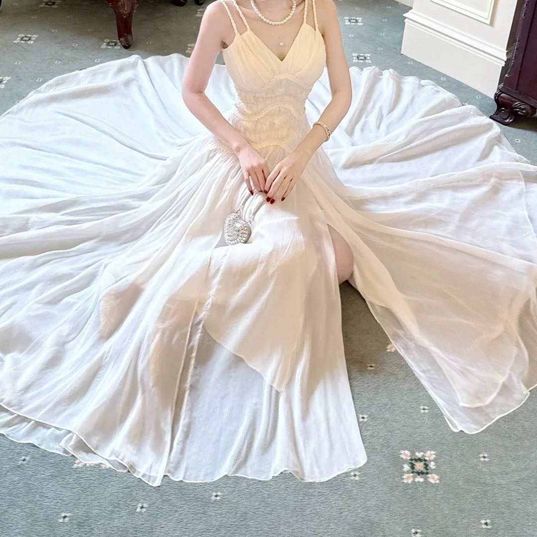 Chiffon Pleated Spaghetti Gown Prom Dress