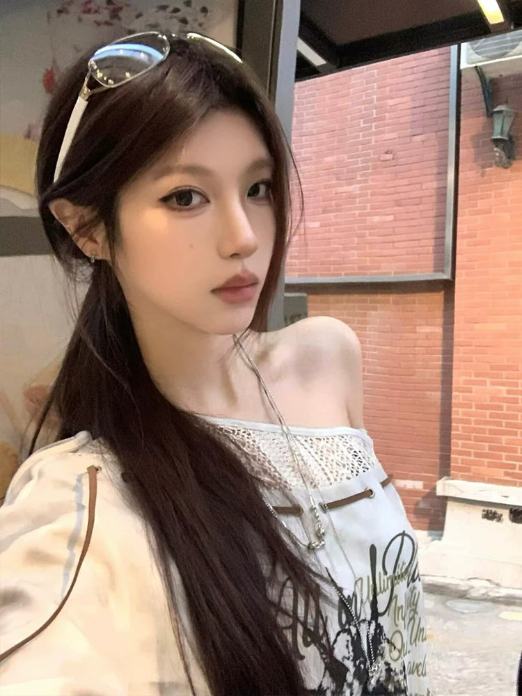 Y2K Asymmetric Mesh Hoodie for Spring Autumn