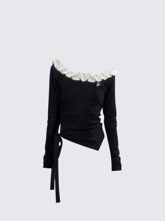 One Shoulder Lace Dot Tee