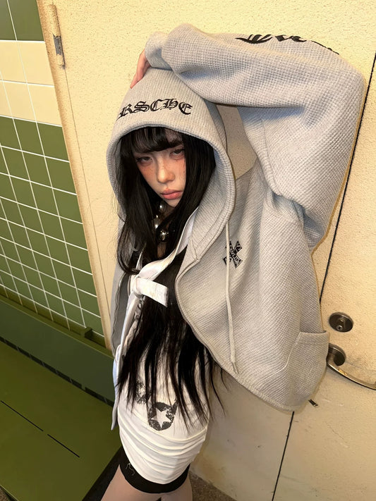 Retro Waffle Hoodie Gothic Heavyweight Top