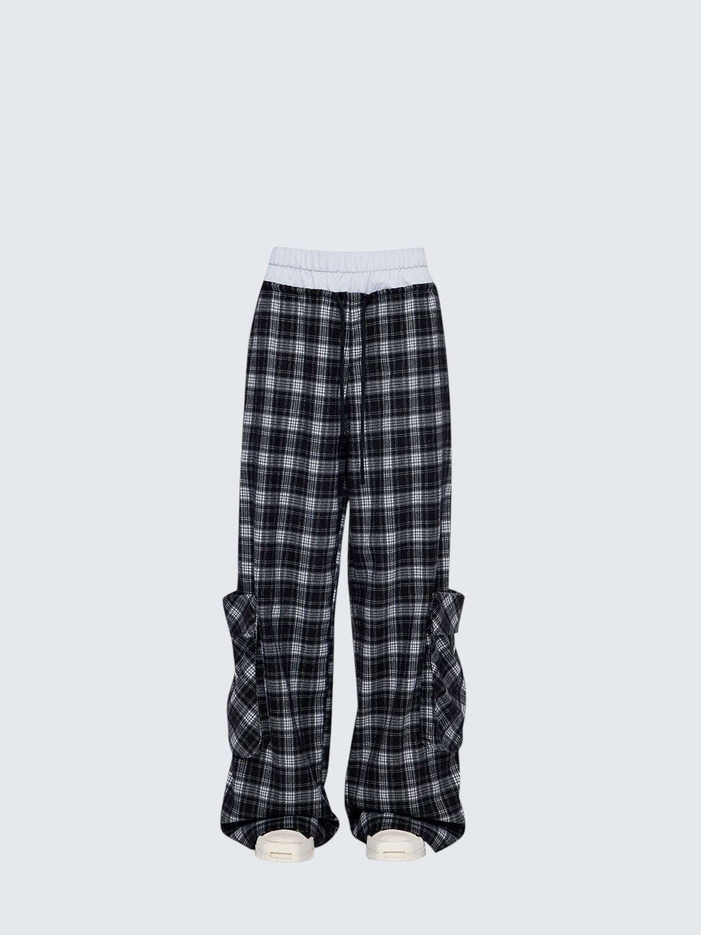 Double Waist Plaid Wide Leg Pants Women