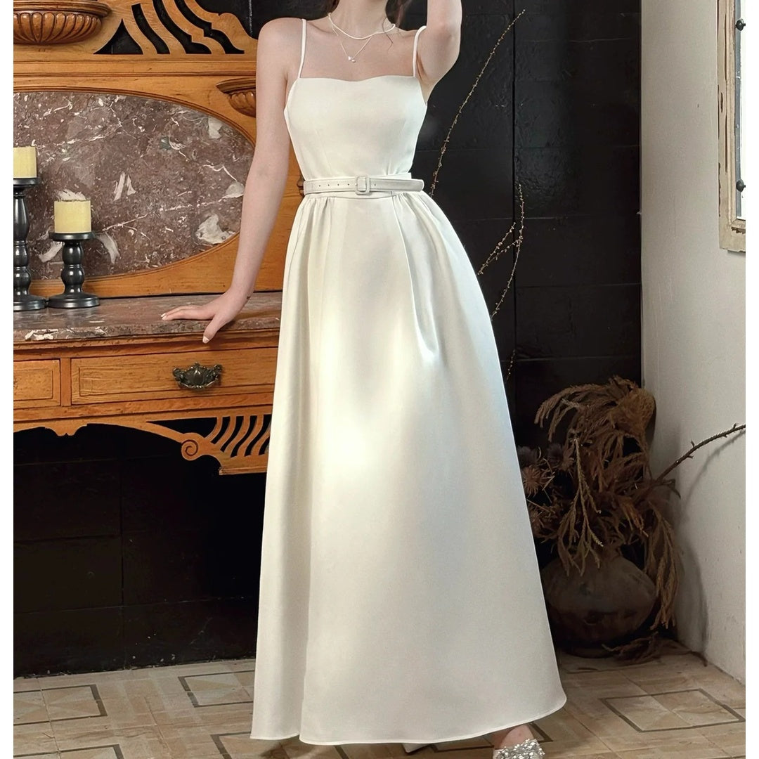 White Strappy Sleeveless Gown Prom Dress