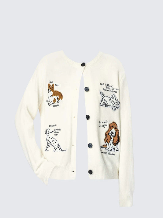Dog Embroidered Knit Cardigan Women