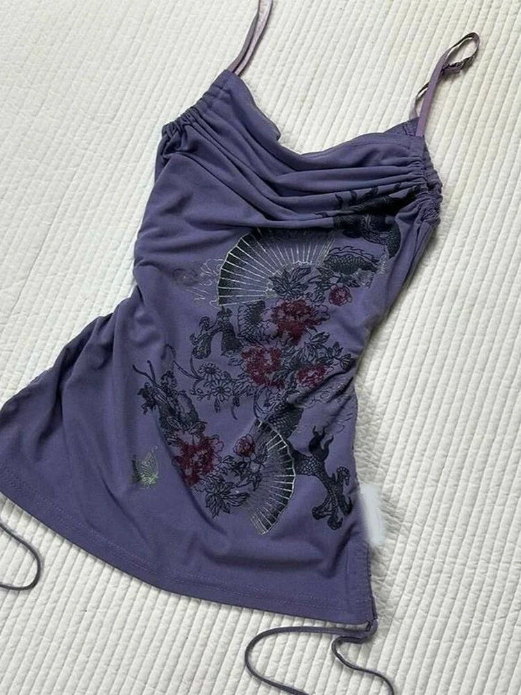 Purple Light Subculture Retro Print Y2K Tank Top