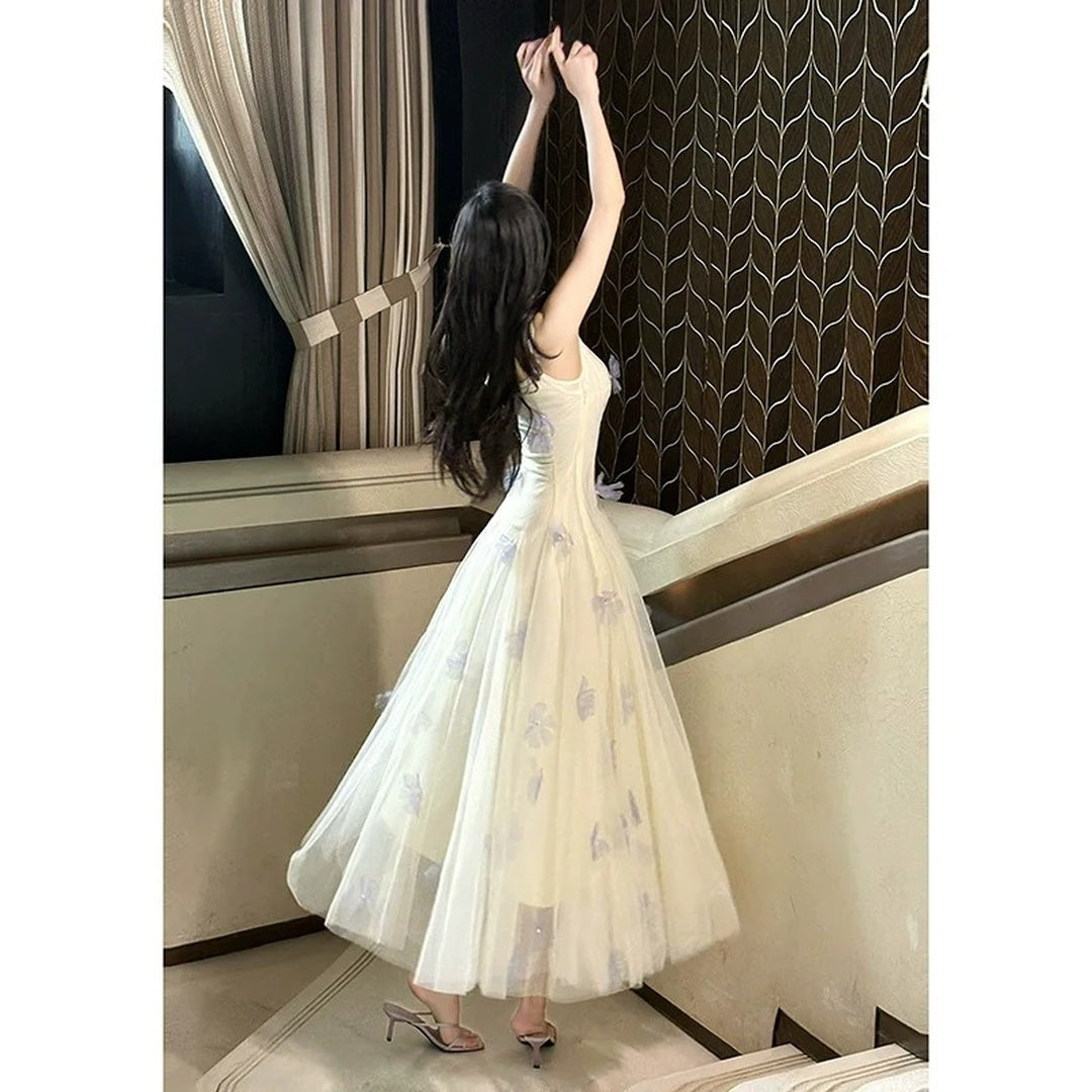 Embroidered Floral Lace Spaghetti Strap Gown Dress