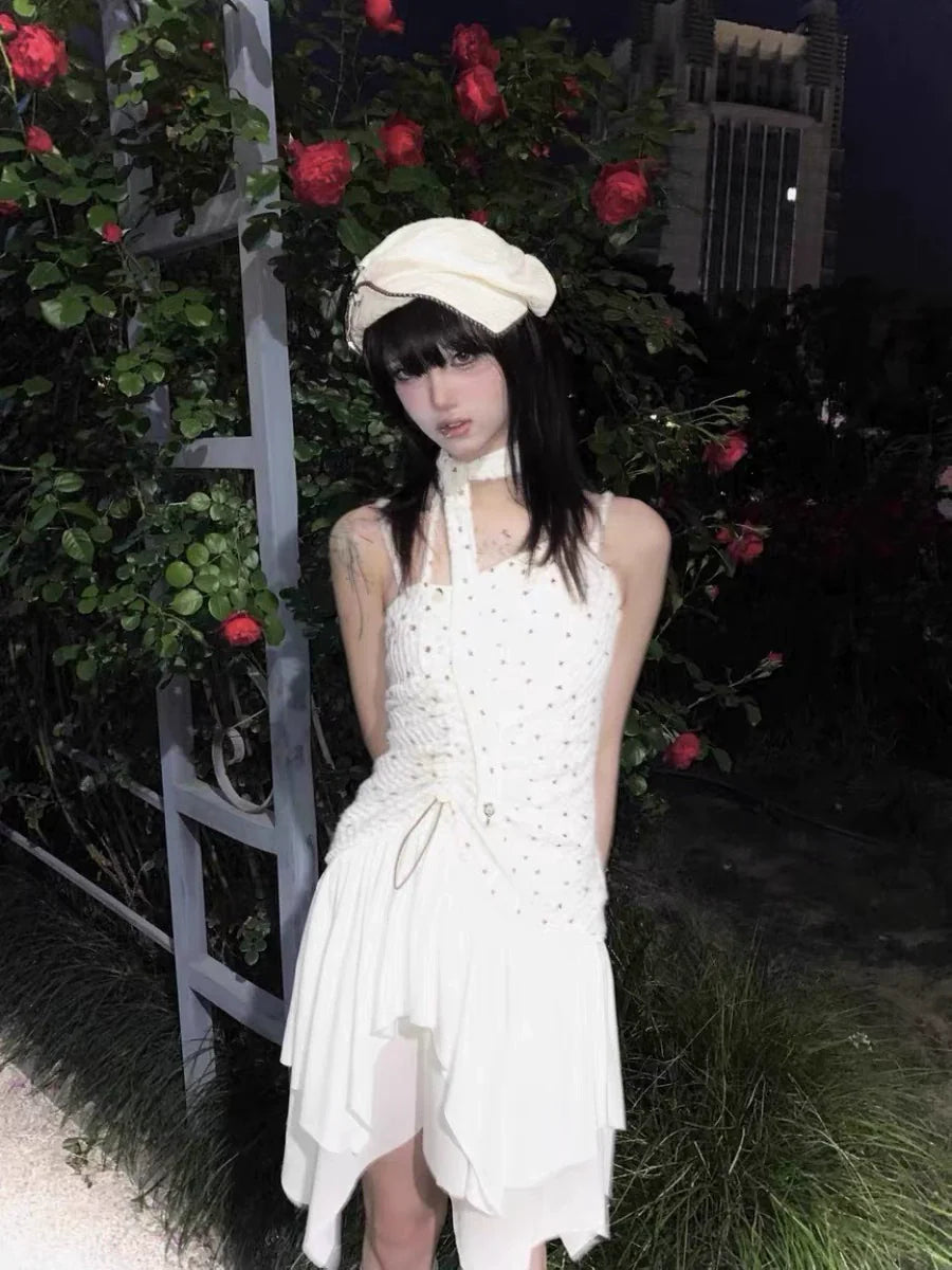 Star Asymmetrical Camisole Dress Subculture Y2K E-girl Retro Slim Waist-Cinched Dress