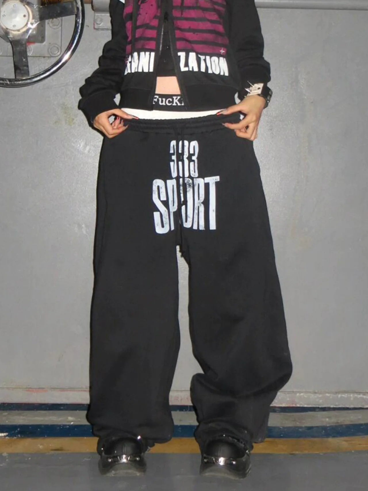 Punk Visual Kei Black Sweatpants Autumn-Winter Baggy Heavyweight Casual Trousers