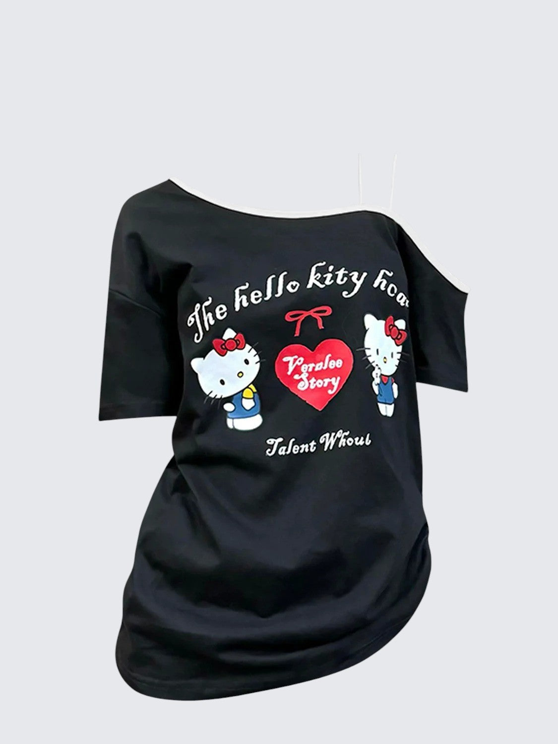 Vintage Cat Off-Shoulder Cotton Tee