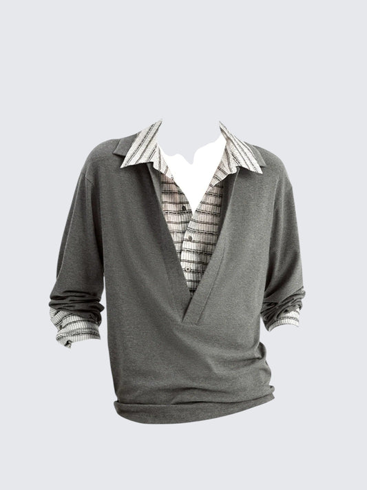 Premium Faux Two-Piece Stripe Shirt