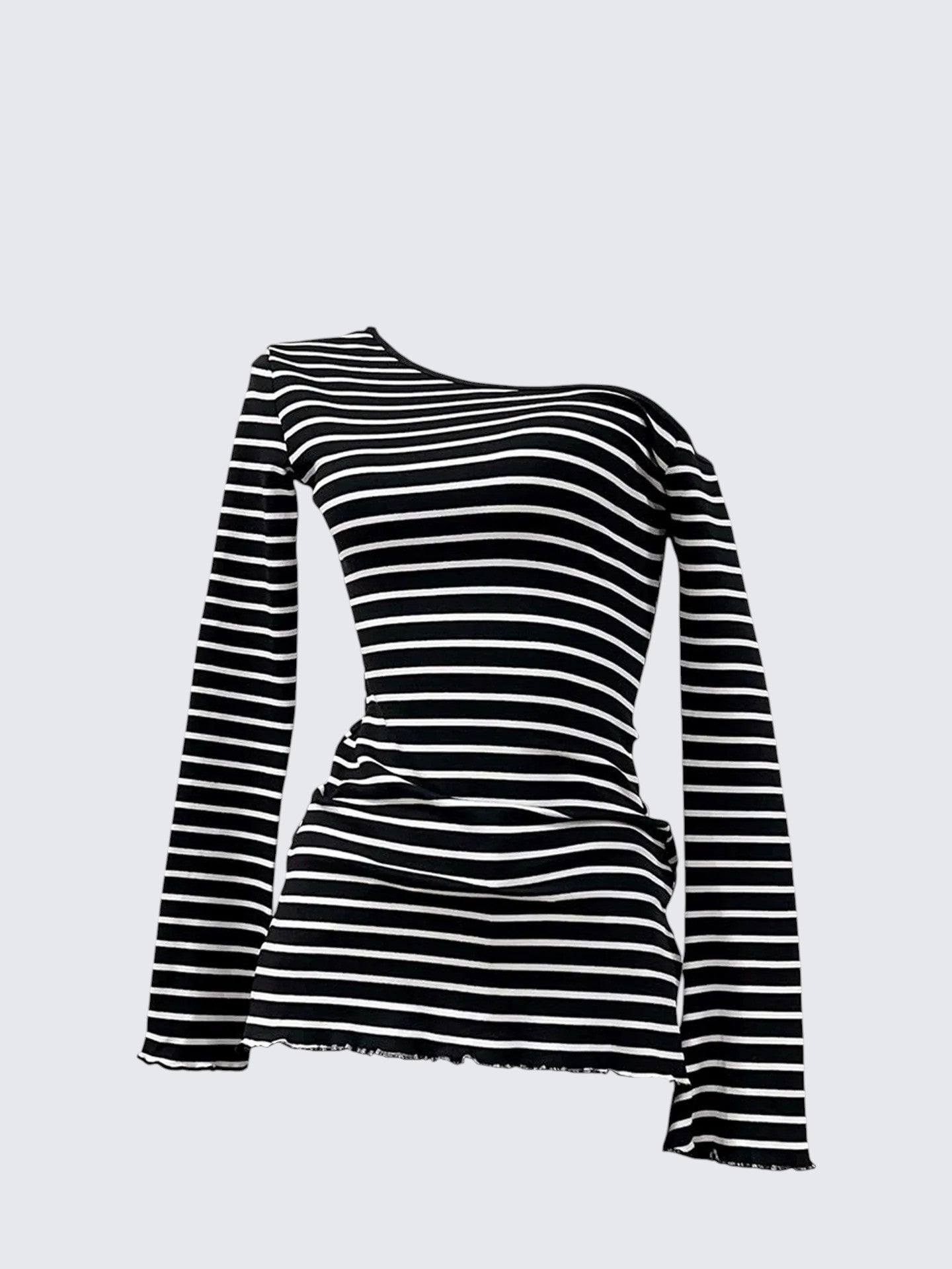 Korean Ruffle Shoulder Striped Top