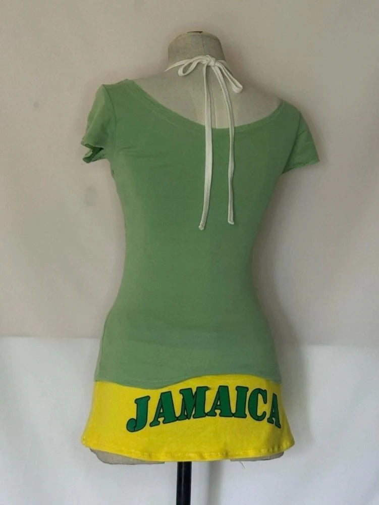 Vintage Green Fake Two-Piece Y2K T-Shirt