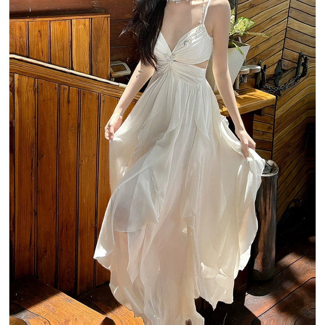 French Ruffle Halter Gown Dress