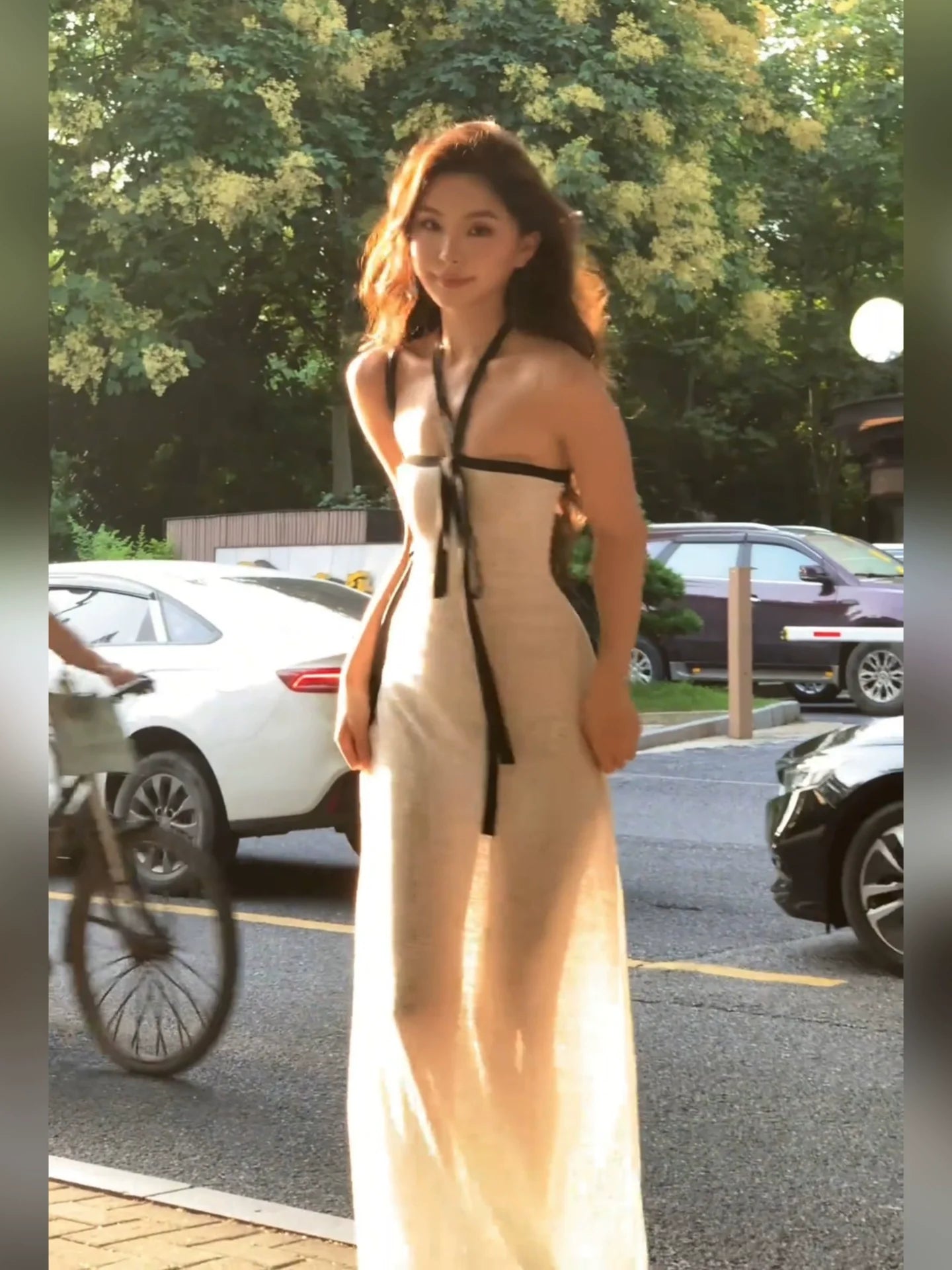 Pure Desire Sexy White Open-Back Halter Tube Top Waist-Cinched Maxi Dress