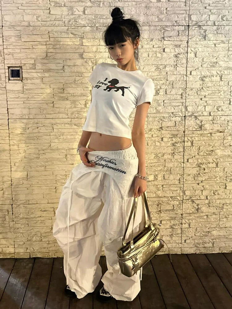 Retro White Layered Cargo Pants