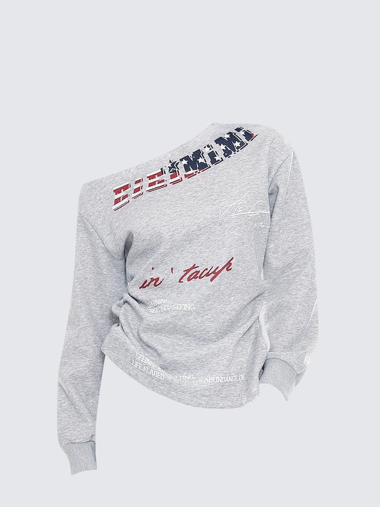Off Shoulder Letter Hoodie Women