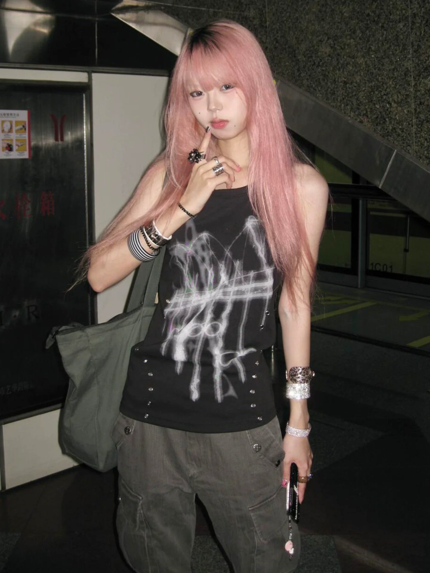 Y2K Subculture Black Tank Top Punk Fitted Sleeveless Visual Kei Style