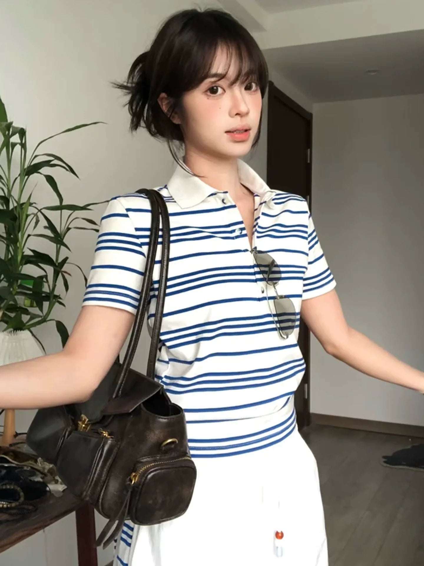 Blue Striped Polo Shirt Short Sleeve