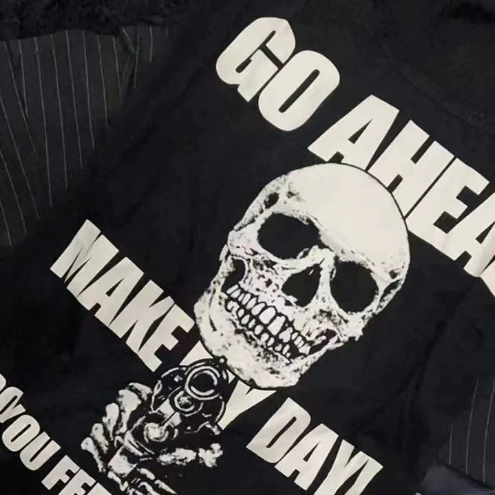 Black Skull Vest Subculture Gothic Punk Y2K E-girl Skull & Rose Print Sleeveless Design Top