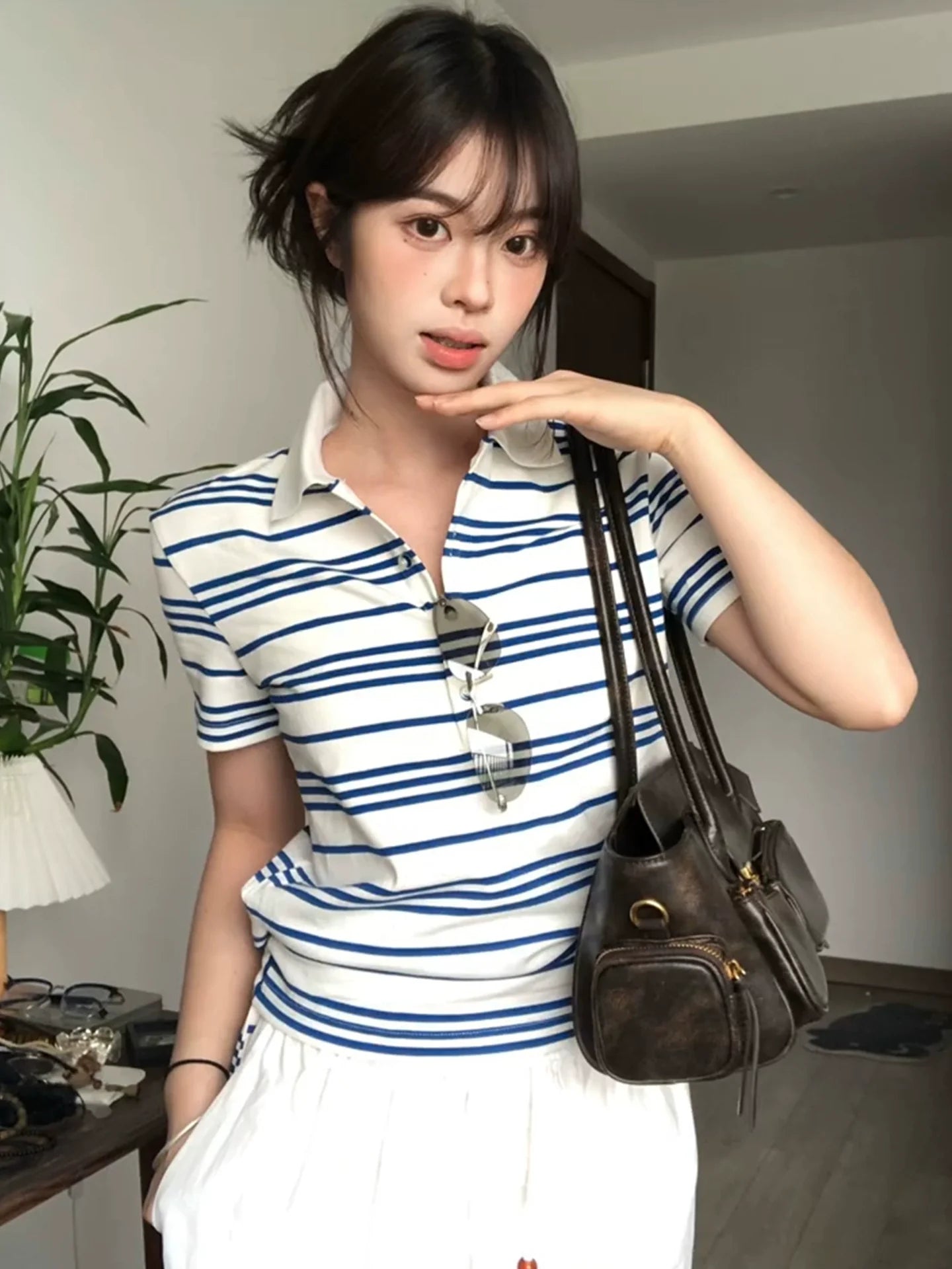Blue Striped Polo Shirt Short Sleeve