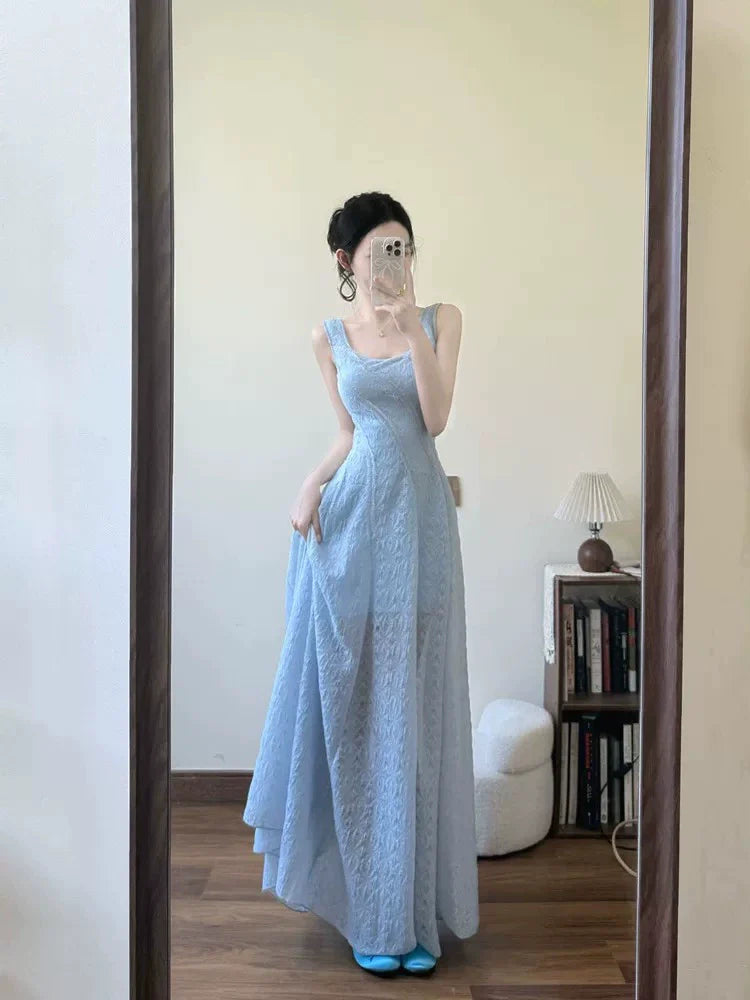 French Blue Slip Dress for Engagement & Beach Vacation