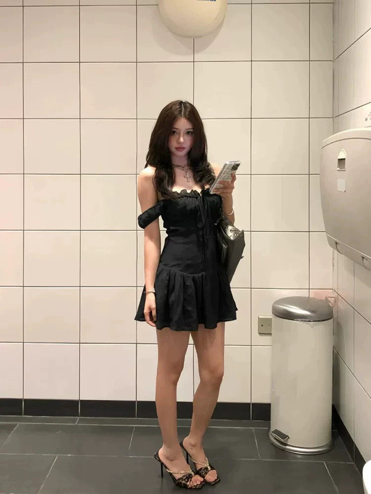 Tencel Textured French Square-Neck Camisole Mini Dress