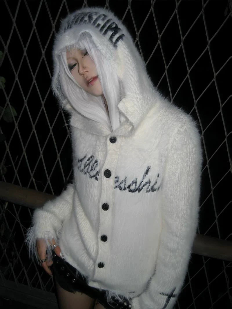 White Y2K Light Subculture Punk Cross Sweater Jacket