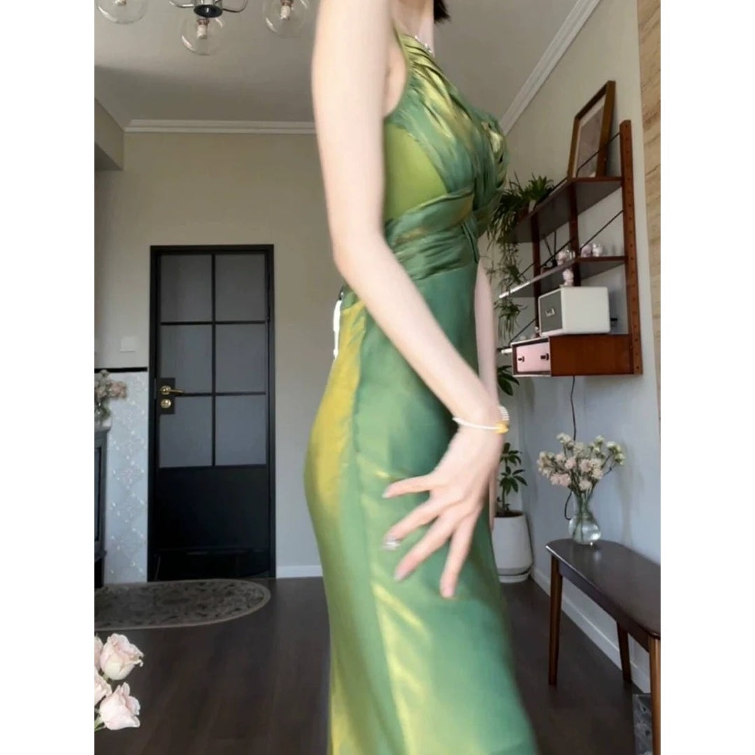 Green Slender Design Gown Dress