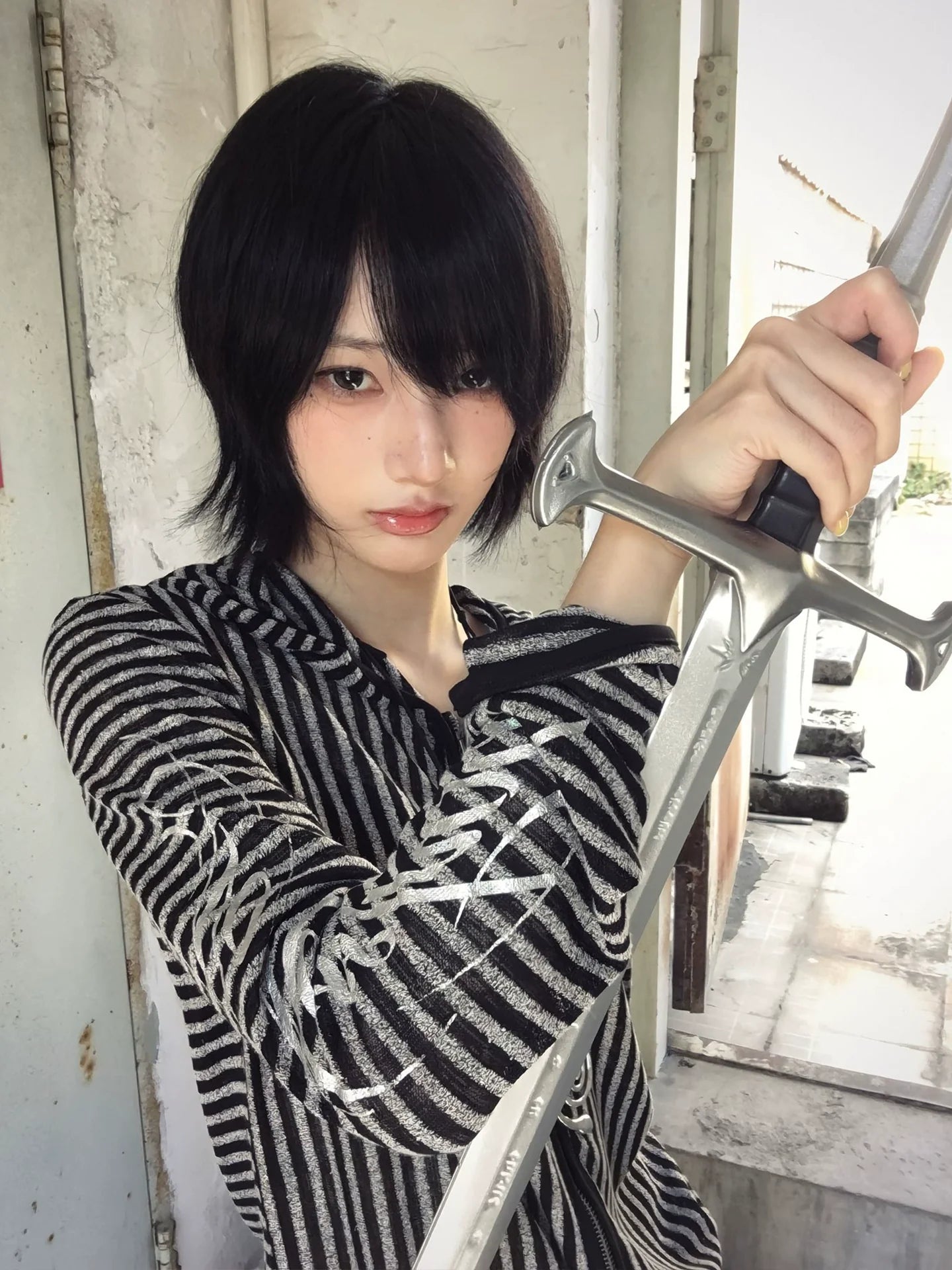 Y2K Striped Hooded Cutout Cardigan