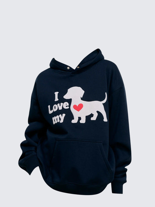 Navy Dog Print Hoodie
