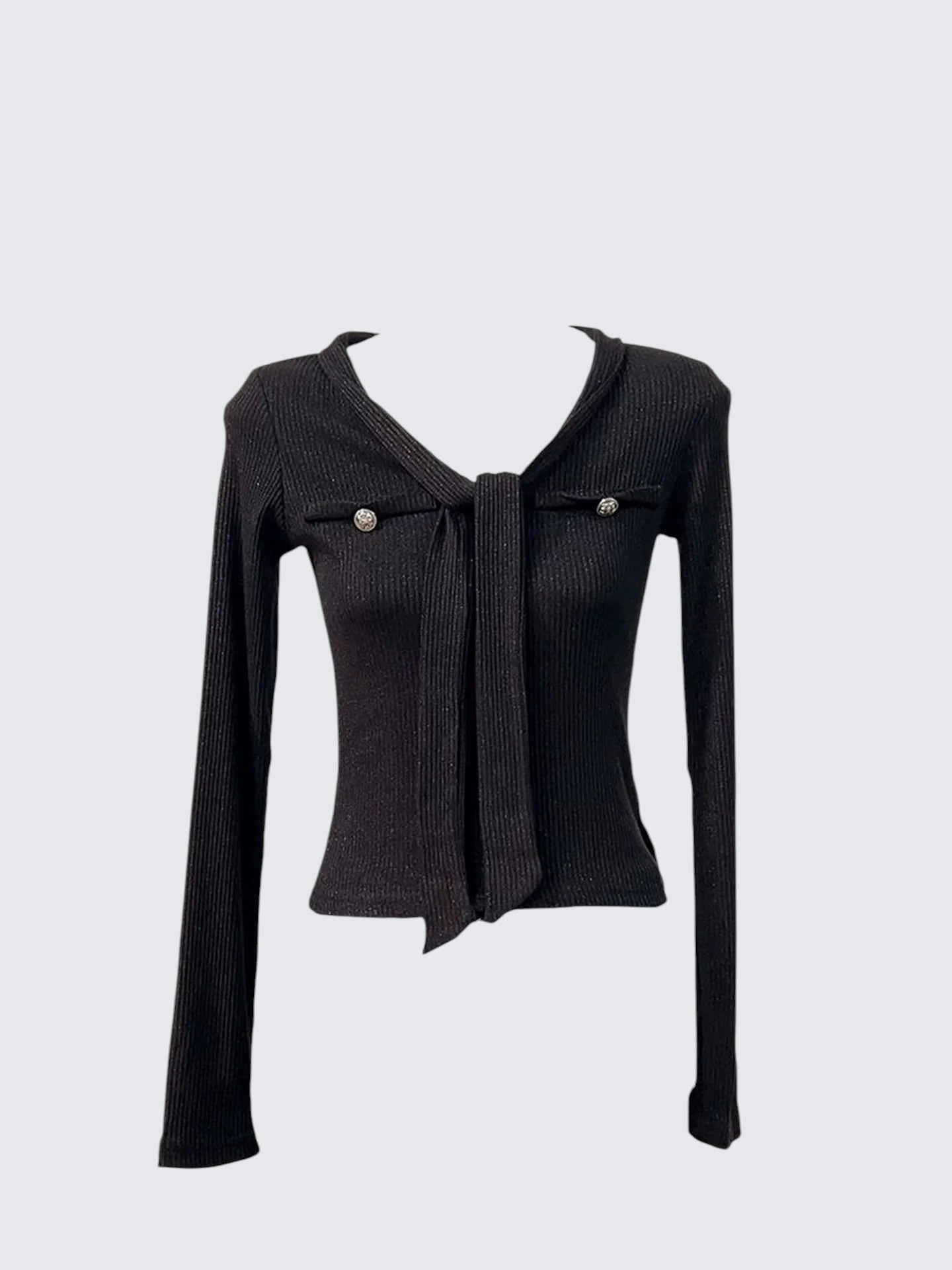 Sparkly Tie V-Neck Knit Top Women